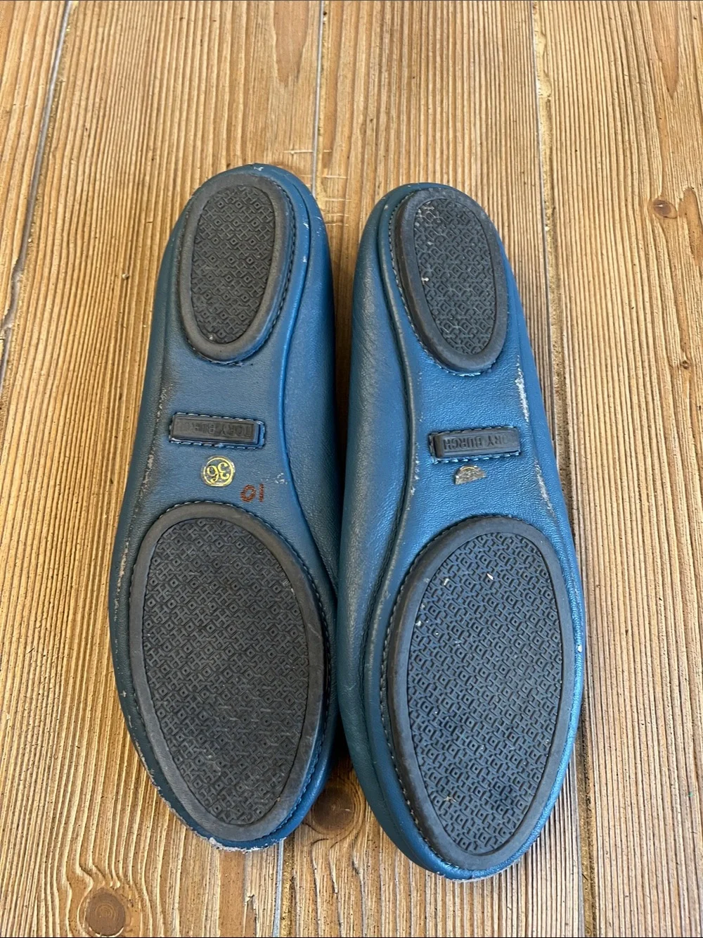 Tory Burch Teal Leather Icon Logo Ballet Flats